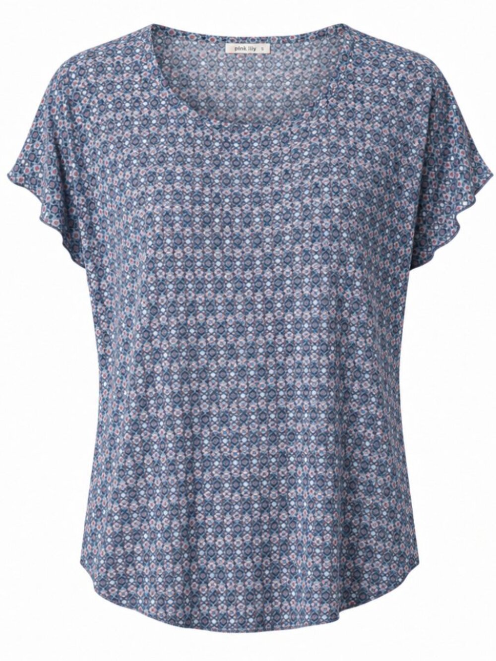 Pleione Colorful Women's Geometric Short Sleeve Blouse Top Medium